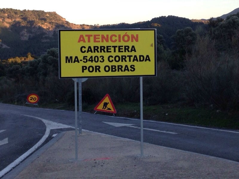 Carretera cortada en El Chorro